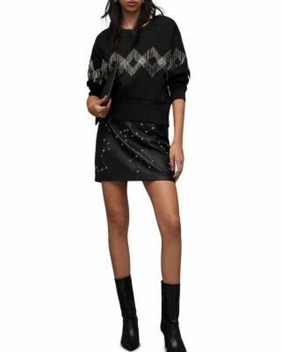 Women * | Orten Studded Stela Leather Mini Skirt Allsaints Black