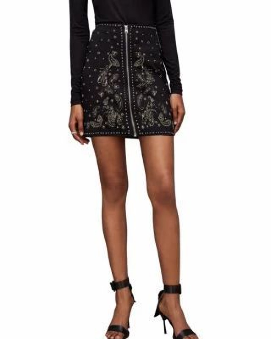 Women * | Cassidy Embellished Mini Skirt Allsaints Black