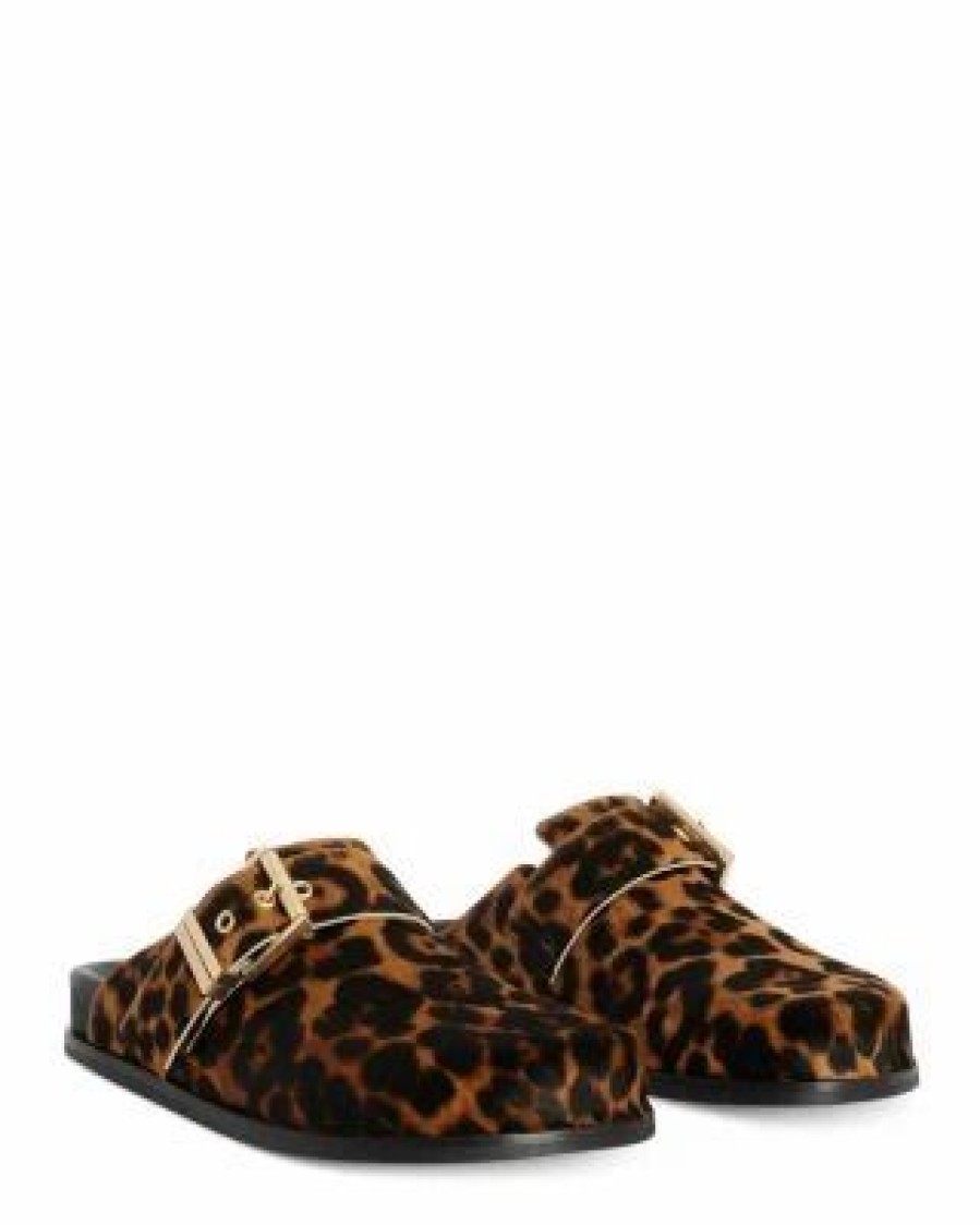 Shoes * | Venus Lepo Buckled Animal Print Calf Hair Mules Allsaints Brown