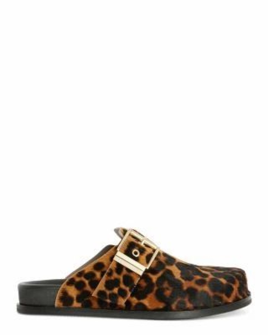 Shoes * | Venus Lepo Buckled Animal Print Calf Hair Mules Allsaints Brown