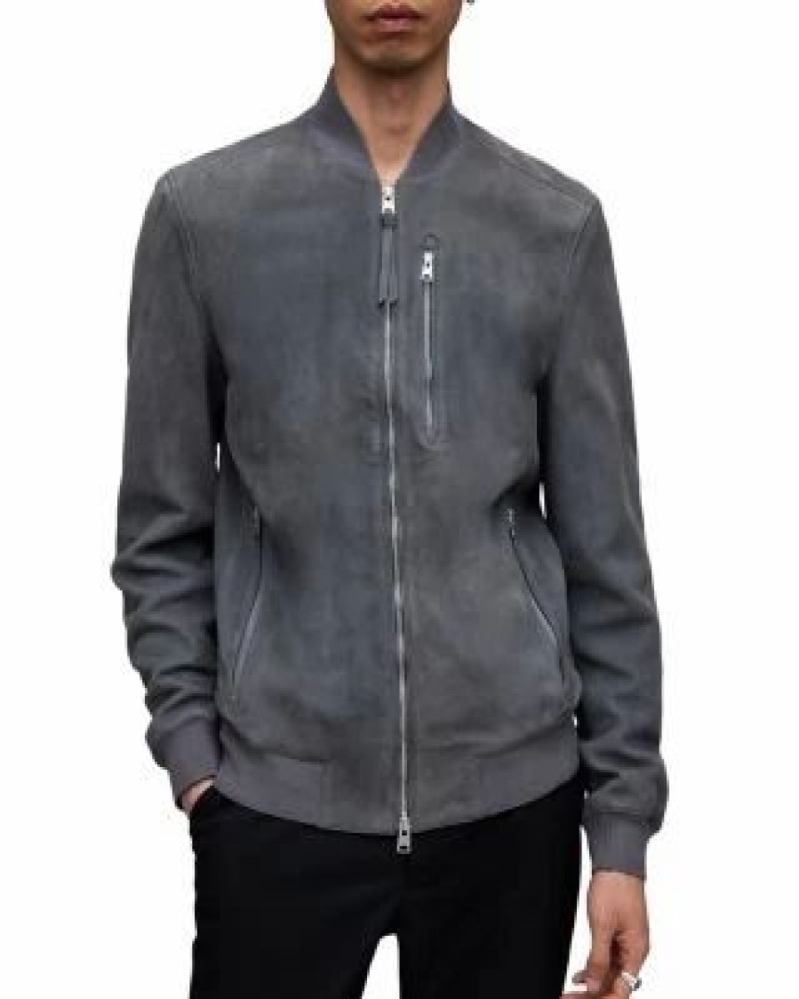 Men * | Kemble Suede Slim Fit Bomber Jacket Allsaints