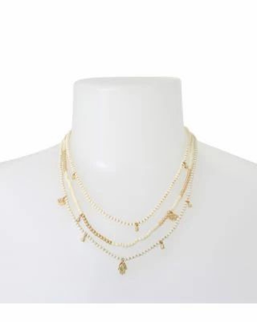 Accessory * | Mixed Charm & Bead Layered Necklace In Gold Tone, 17 -19 Allsaints White