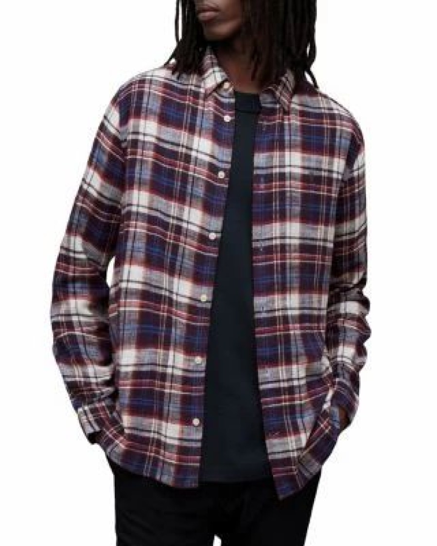 Men * | Lakeshore Relaxed Fit Printed Woven Long Sleeve Shirt Allsaints Multi