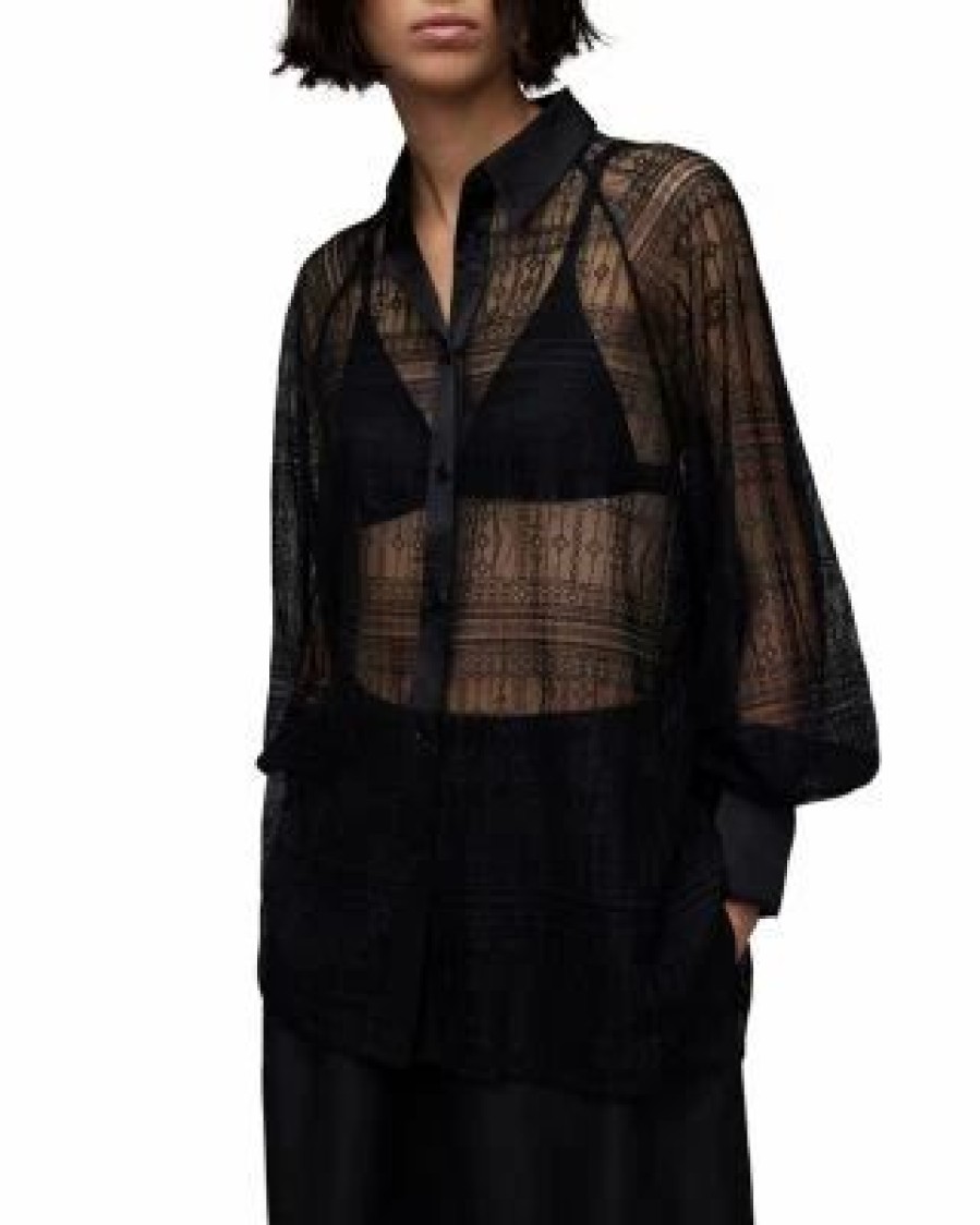 Women * | Oana Lace Shirt Allsaints Black