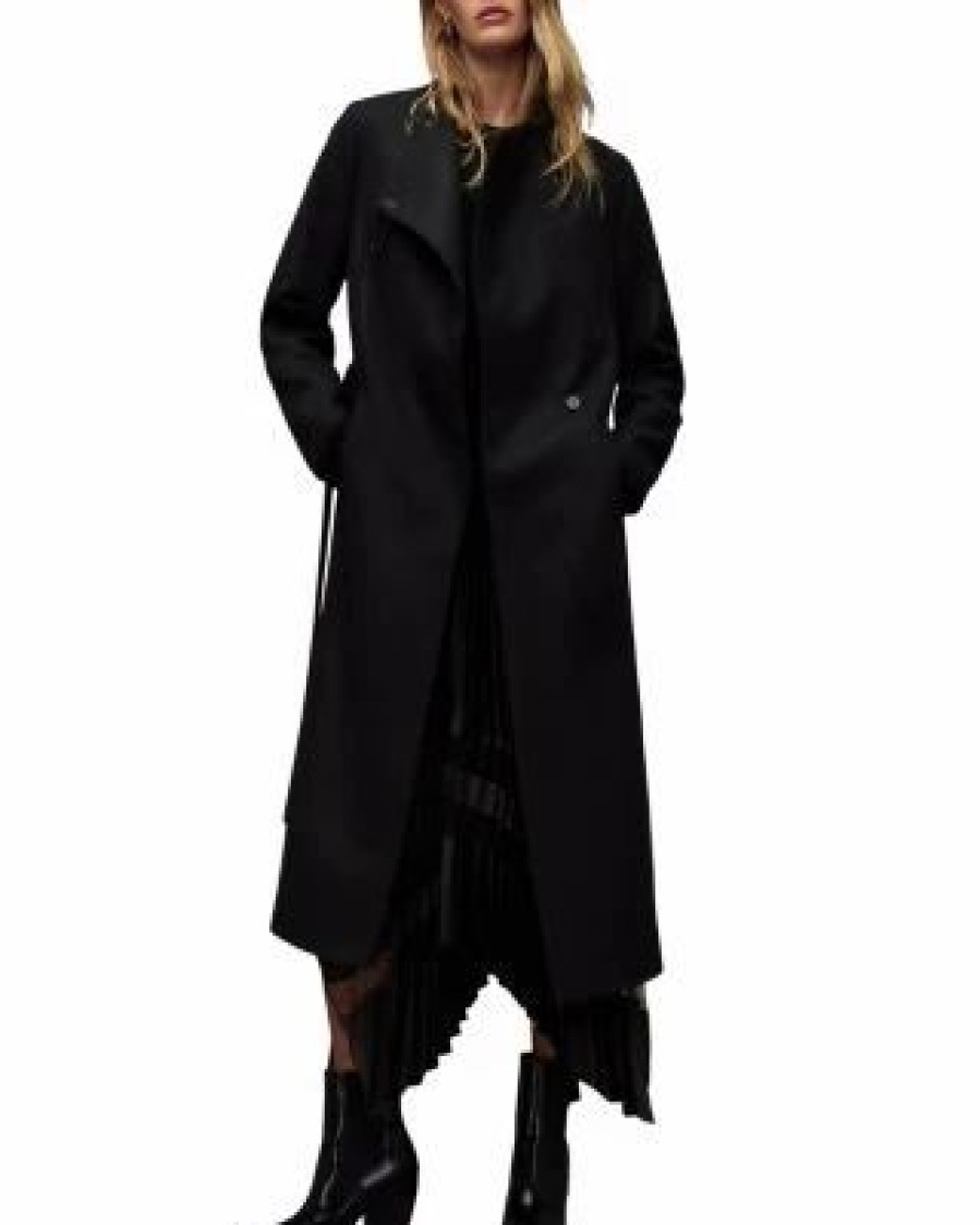 Women * | Riley Belted Coat Allsaints Black