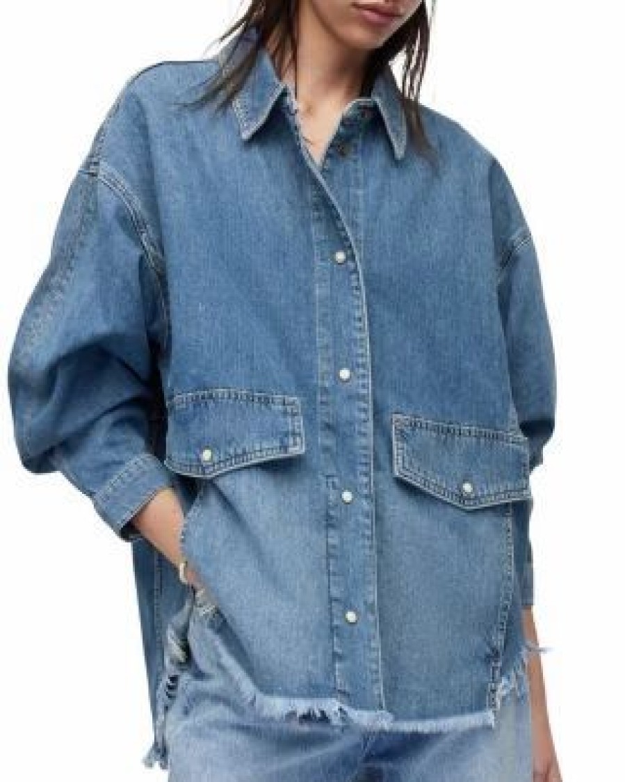 Women * | Hettie Denim Shirt Jacket Allsaints Blue