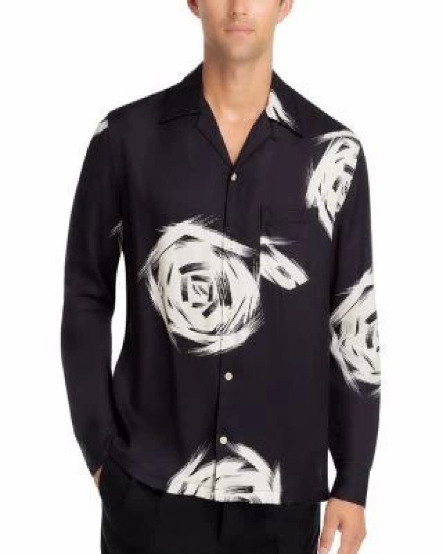 Men * | Rose Galaxy Long Sleeve Shirt Allsaints Black