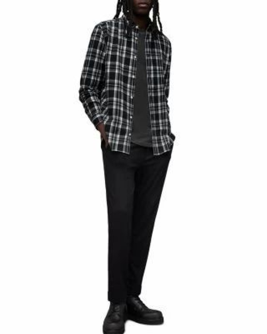 Men * | Leulus Long Sleeve Plaid Shirt Allsaints Black