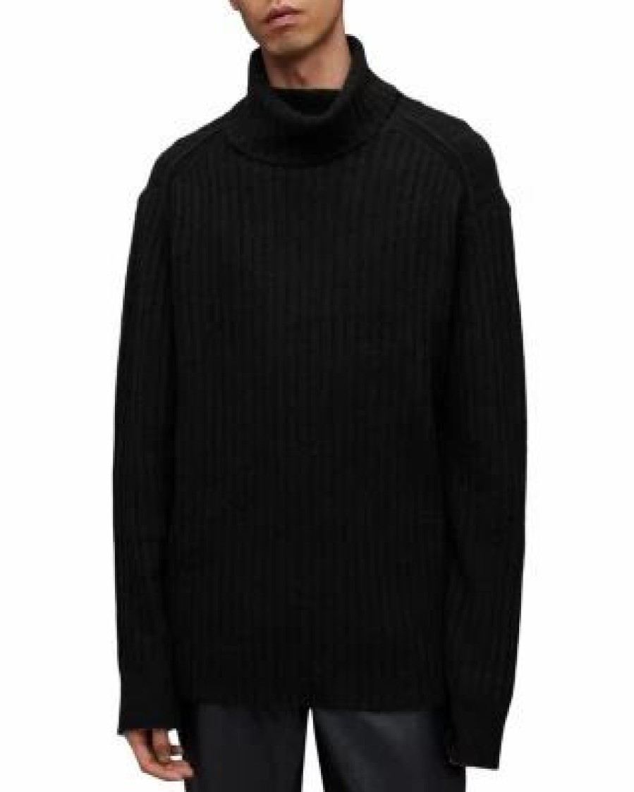 Men * | Varid Relaxed Fit Ribbed Funnel Neck Sweater Allsaints Black