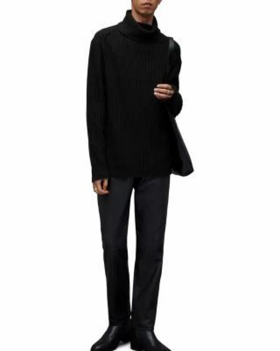 Men * | Varid Relaxed Fit Ribbed Funnel Neck Sweater Allsaints Black