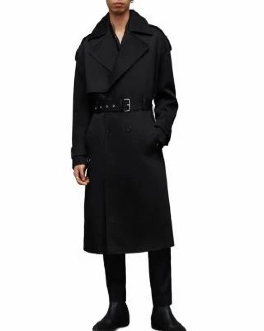 Men * | Spencer Oversized Trench Coat Allsaints Black