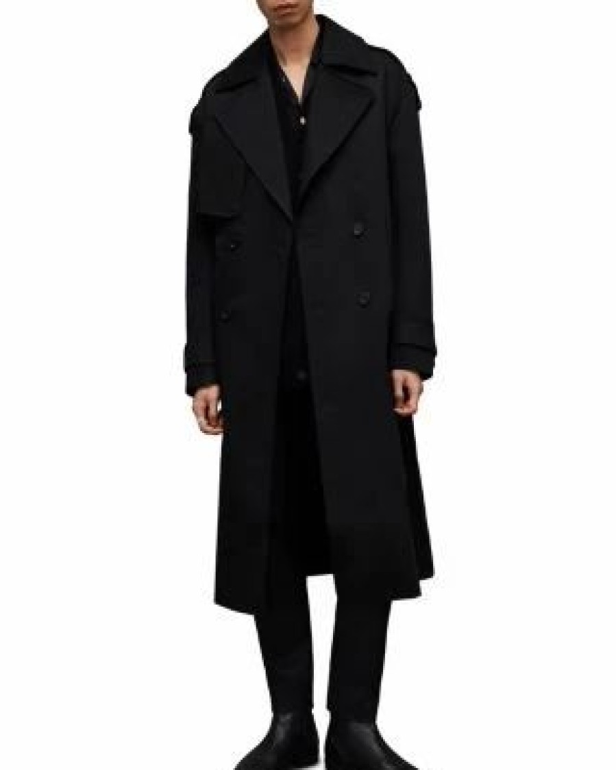 Men * | Spencer Oversized Trench Coat Allsaints Black