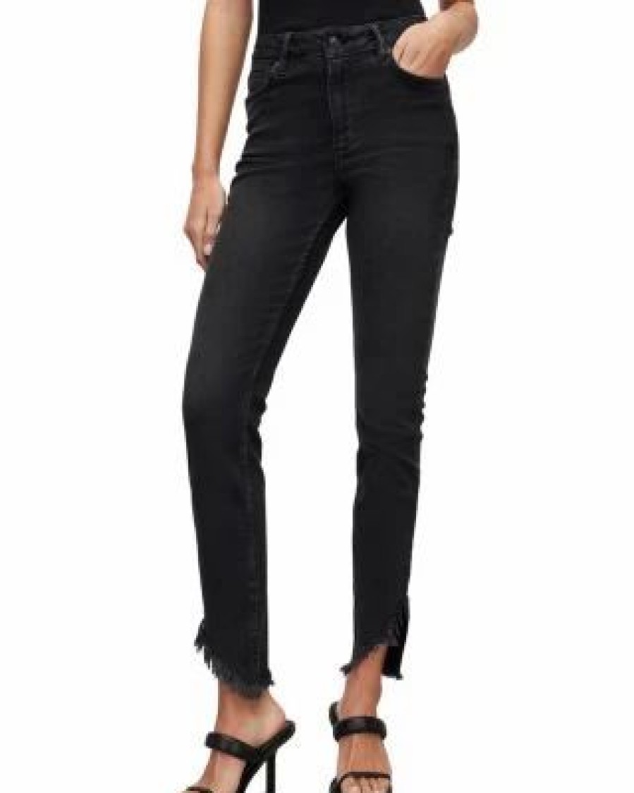 Women * | Dax Asymmetric Hem Skinny Jeans In Washed Allsaints Black