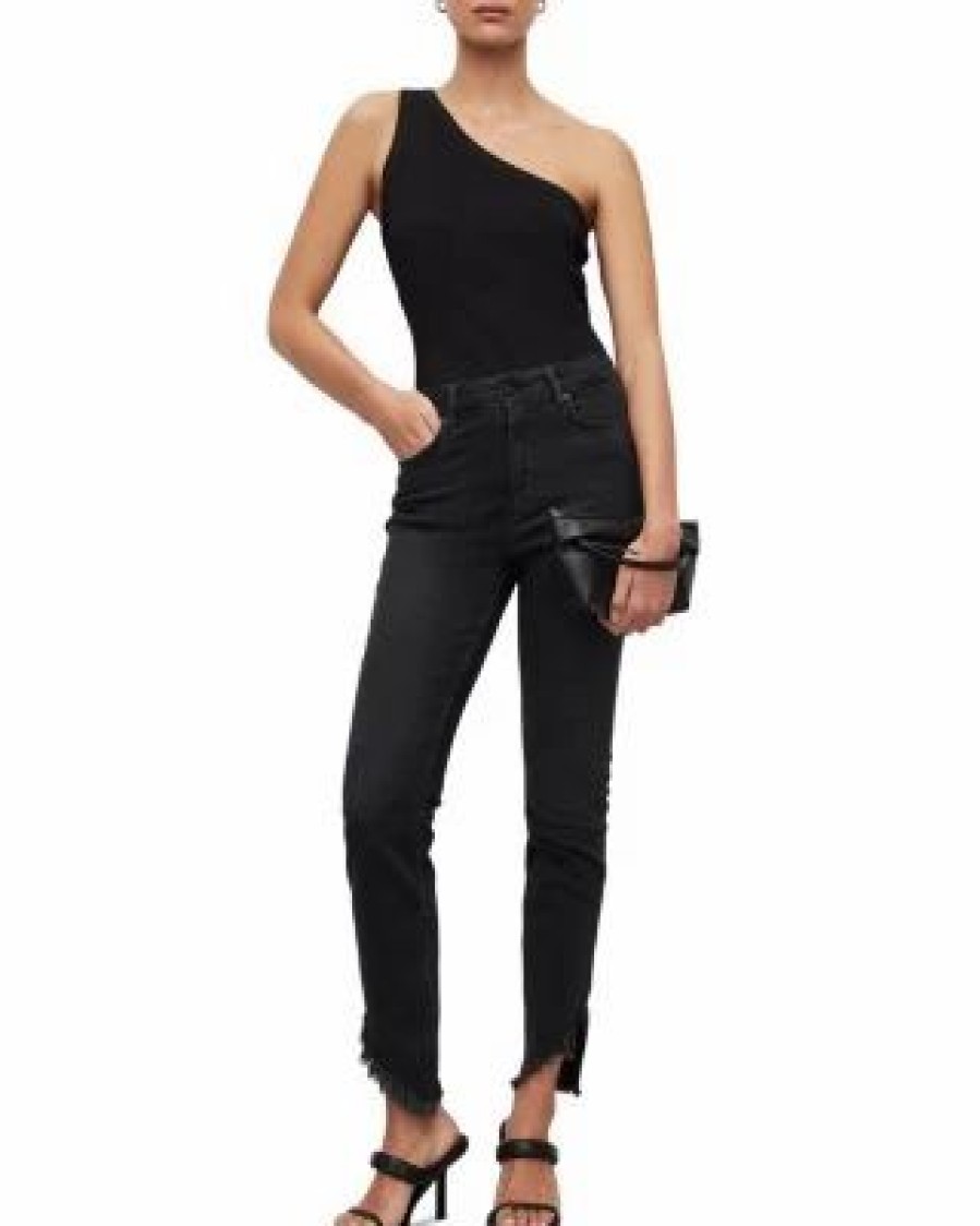 Women * | Dax Asymmetric Hem Skinny Jeans In Washed Allsaints Black