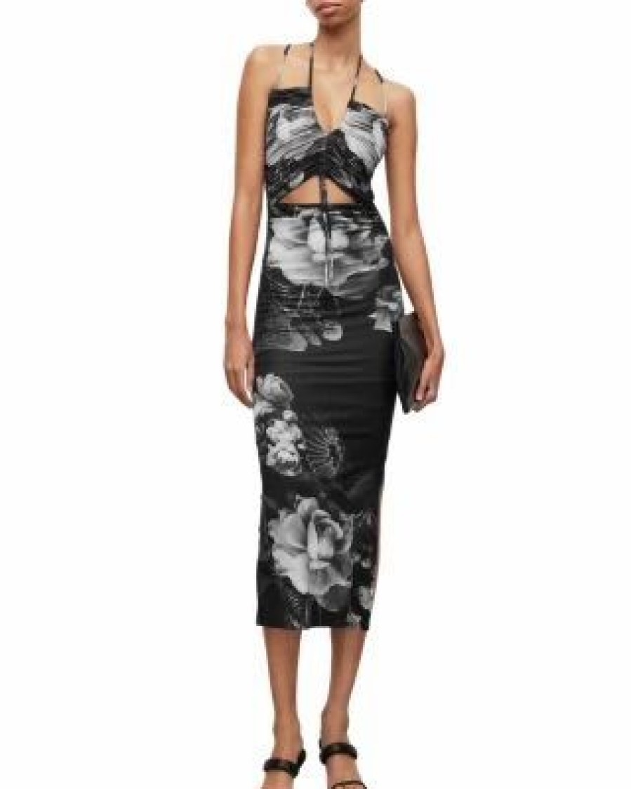 Women * | Amaya Valley Sleeveless Cutout Midi Dress Allsaints Black