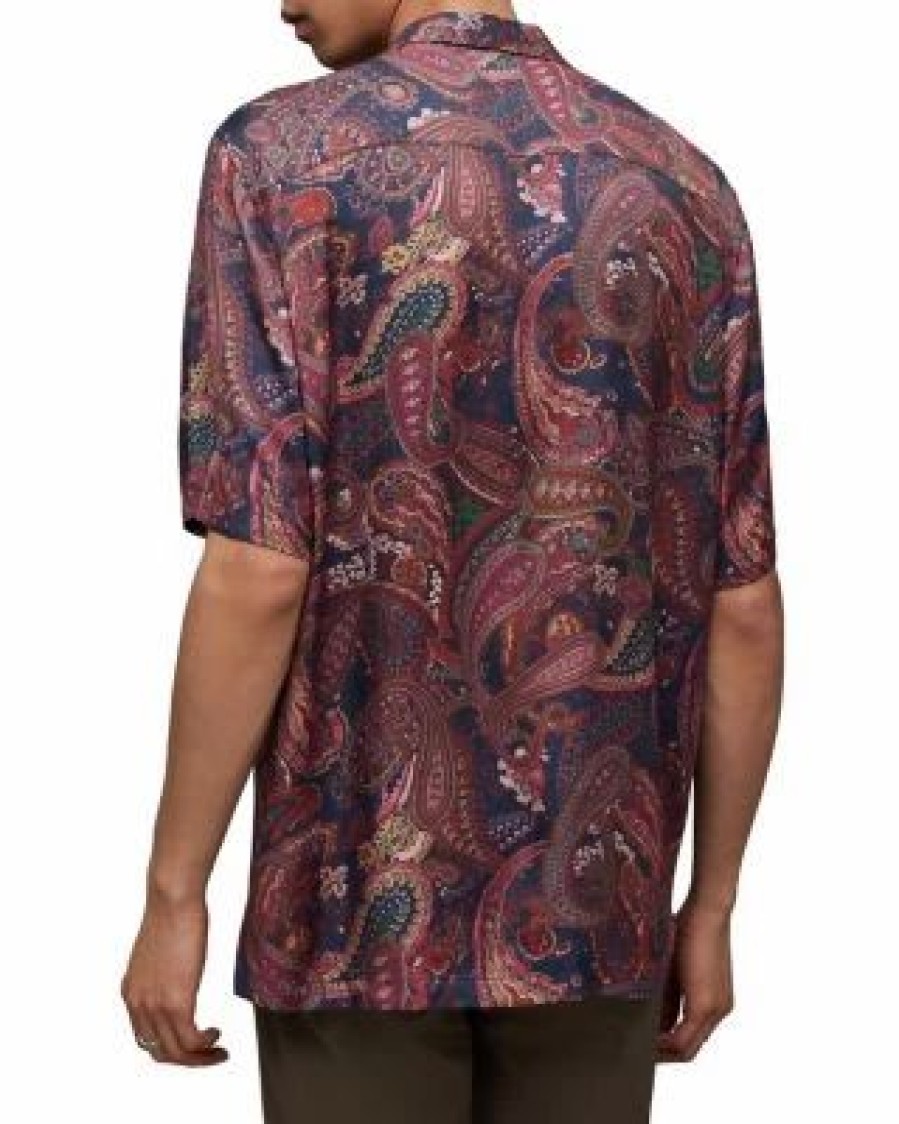 Men * | Zowie Relaxed Fit Printed Short Sleeve Camp Shirt Allsaints Multi