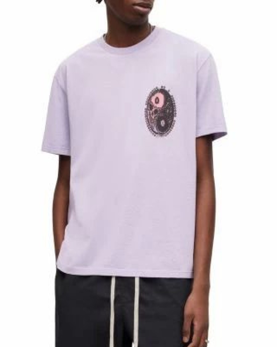 Men * | Dual Graphic Short Sleeve Crewneck Organic Cotton Tee Allsaints Purple