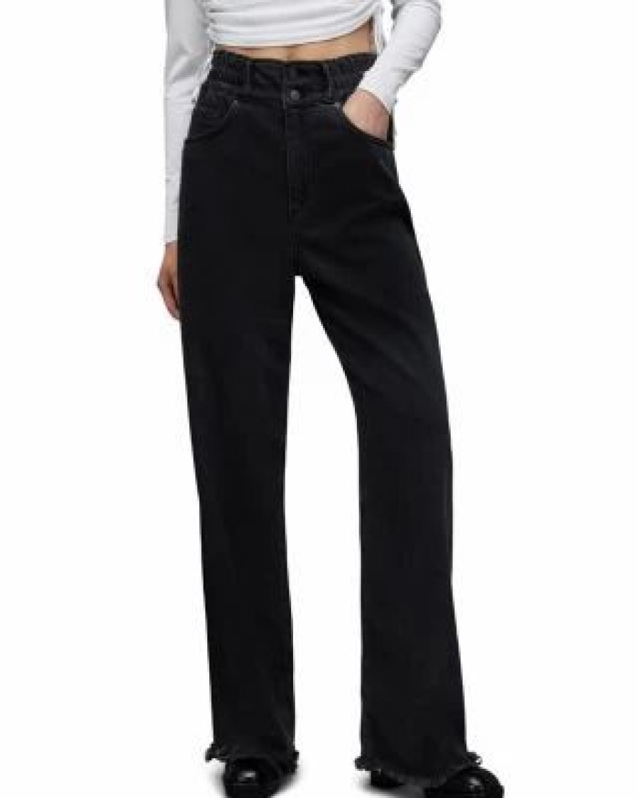 Women * | Hailey Wide Leg Jeans In Washed Allsaints Black