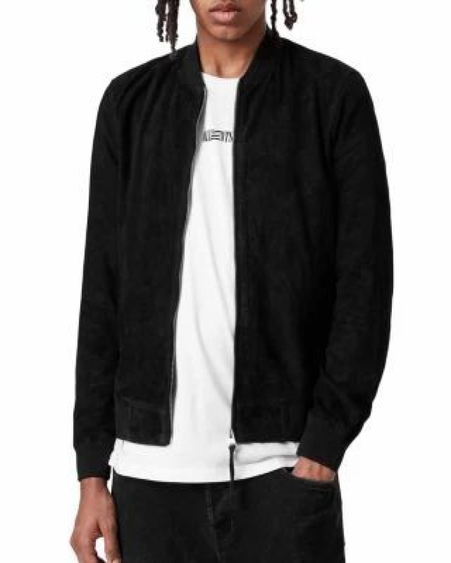 Men * | Ronan Leather Bomber Jacket Allsaints Black