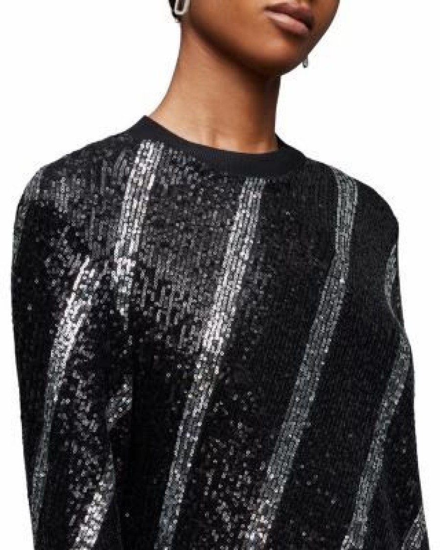 Women * | Juela Bowi Sequin Dress Allsaints Black