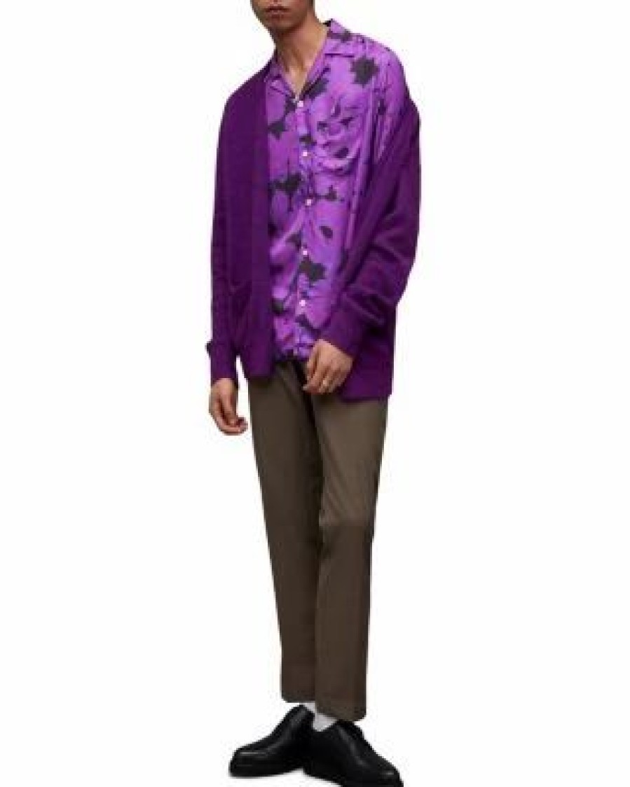 Men * | Kaza Relaxed Fit Printed Short Sleeve Camp Shirt Allsaints Purple