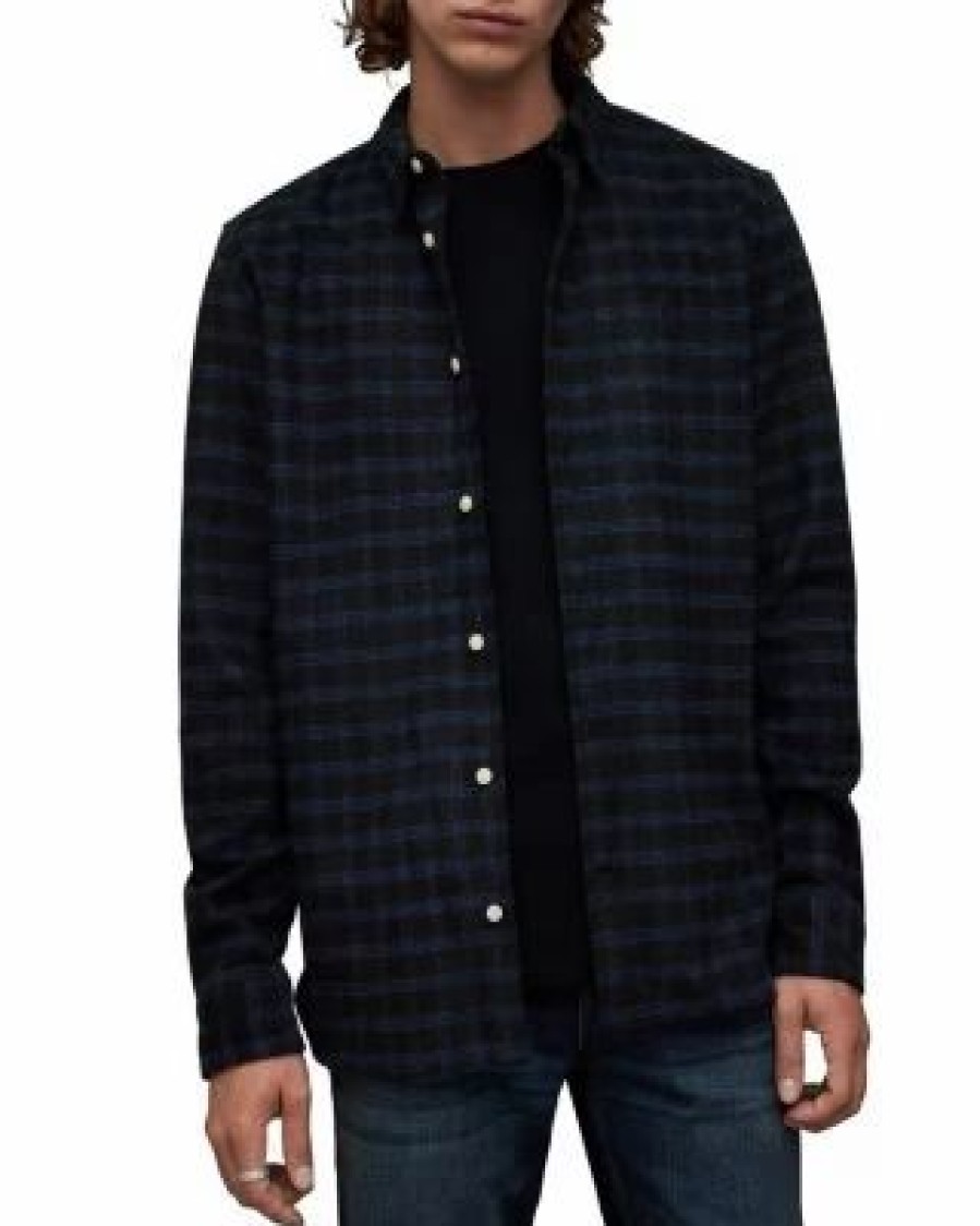 Men * | Volans Relaxed Fit Button Down Shirt Allsaints Black