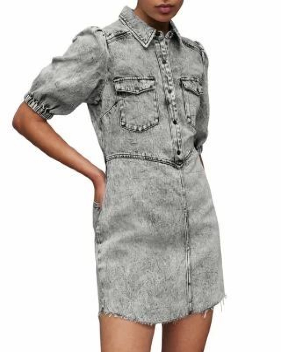 Women * | Jackie Cotton Denim Dress Allsaints Gray