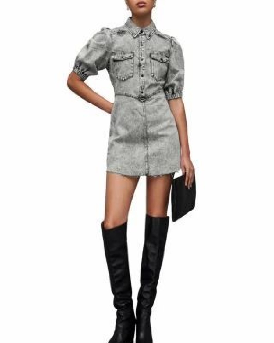 Women * | Jackie Cotton Denim Dress Allsaints Gray