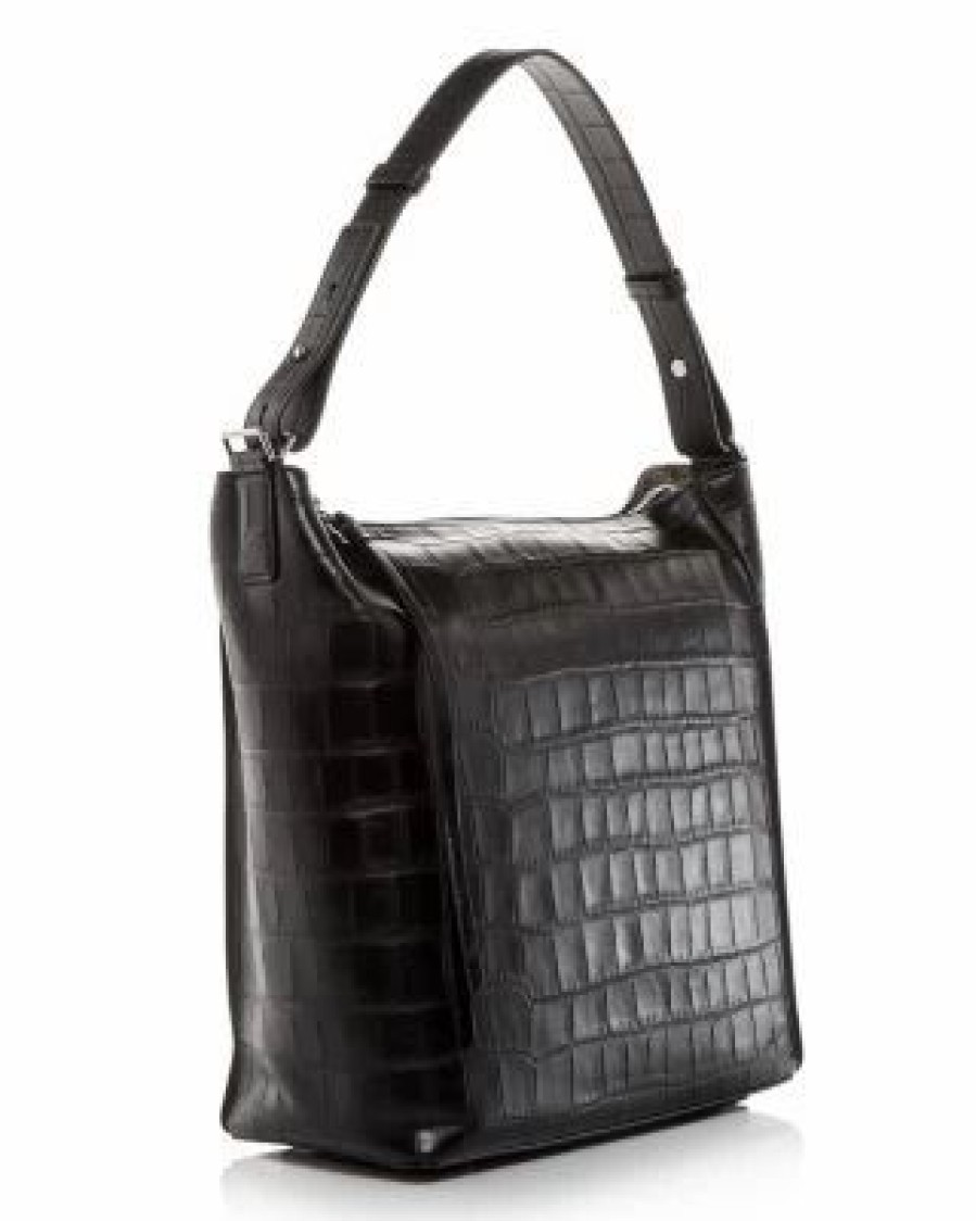 Accessory * | Kita Croc Embossed Leather Shoulder Bag Allsaints Black