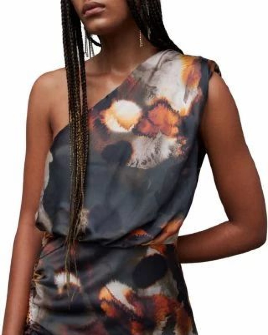 Women * | Laura Mars Asymmetric Printed Midi Dress Allsaints Multi