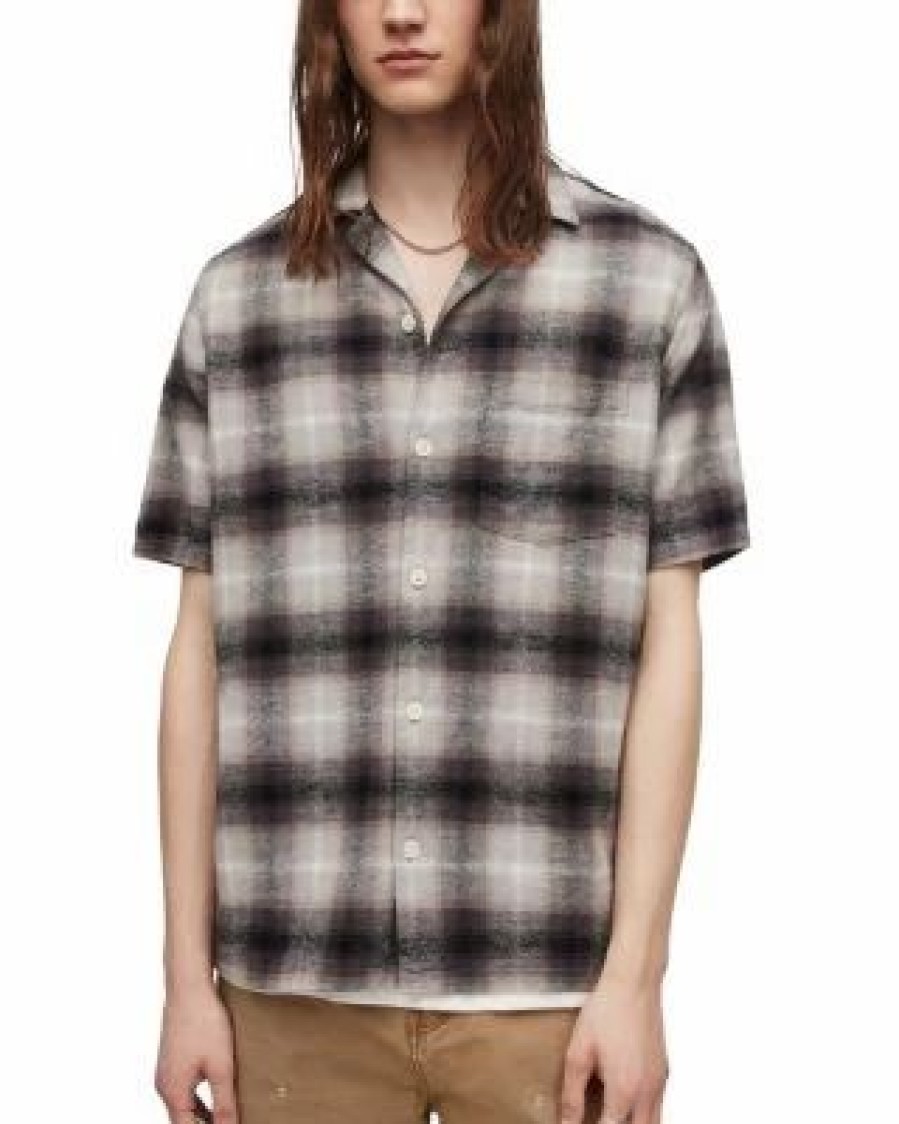 Men * | Bernat Short Sleeve Button Front Shirt Allsaints Gray