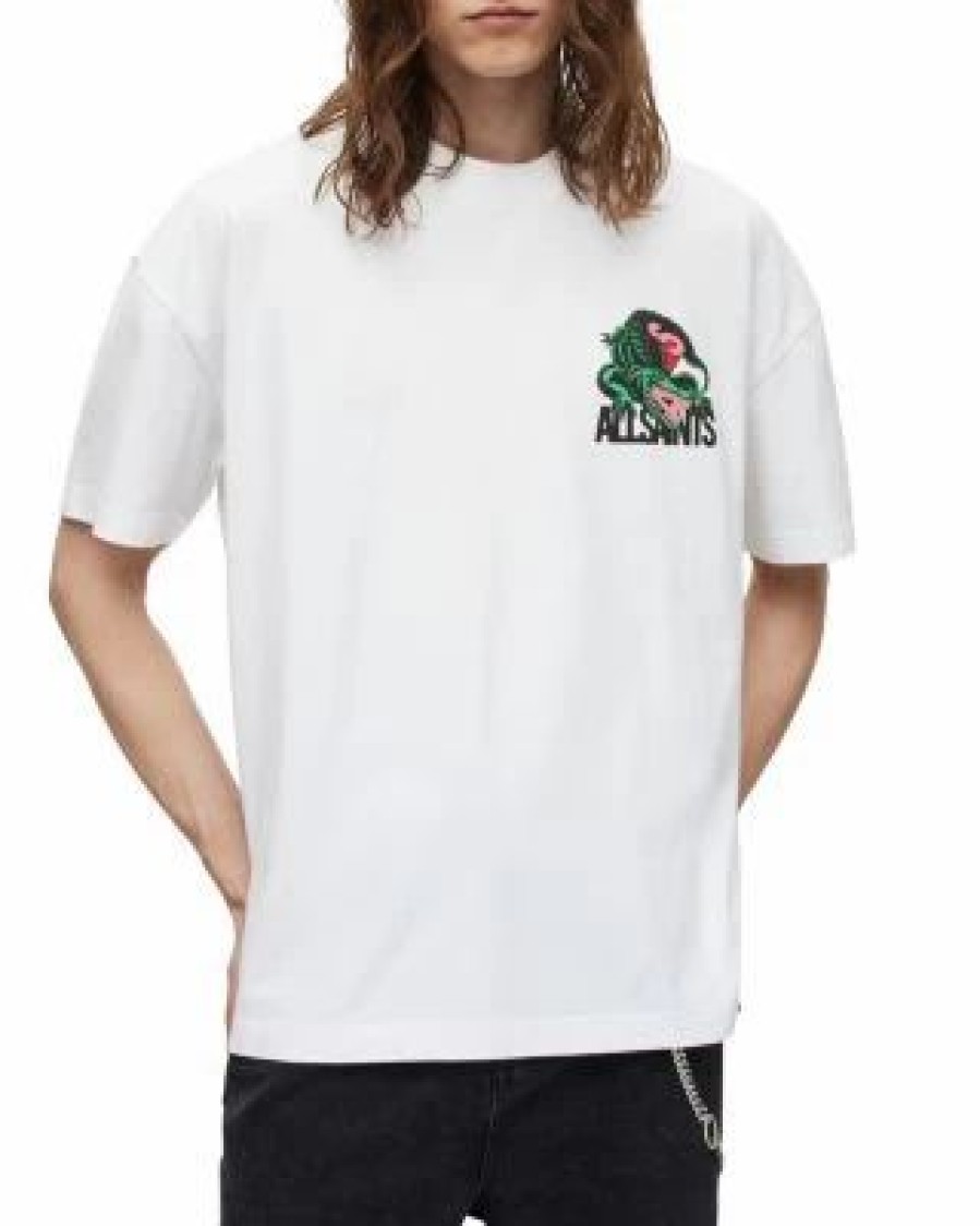 Men * | Gator Short Sleeve Crewneck Organic Cotton Tee Allsaints White