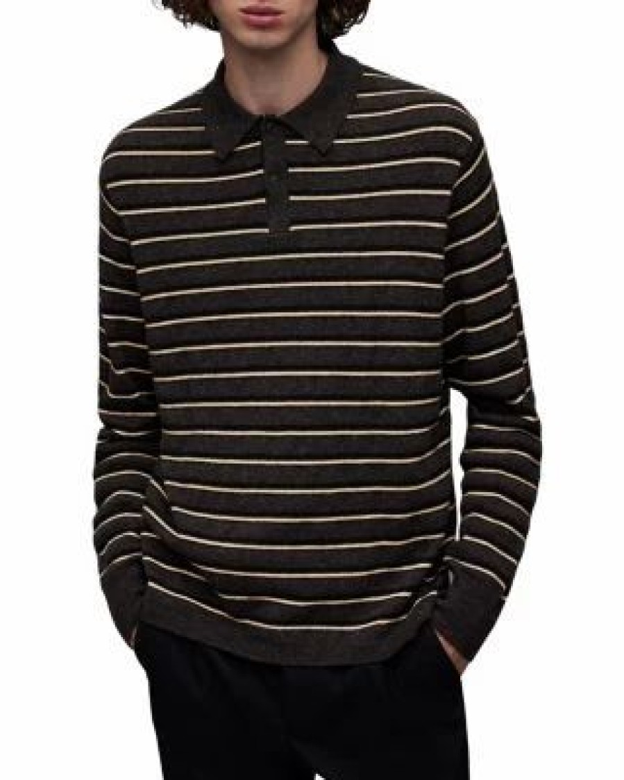 Men * | Stafford Regular Fit Long Sleeve Polo Shirt Allsaints Black