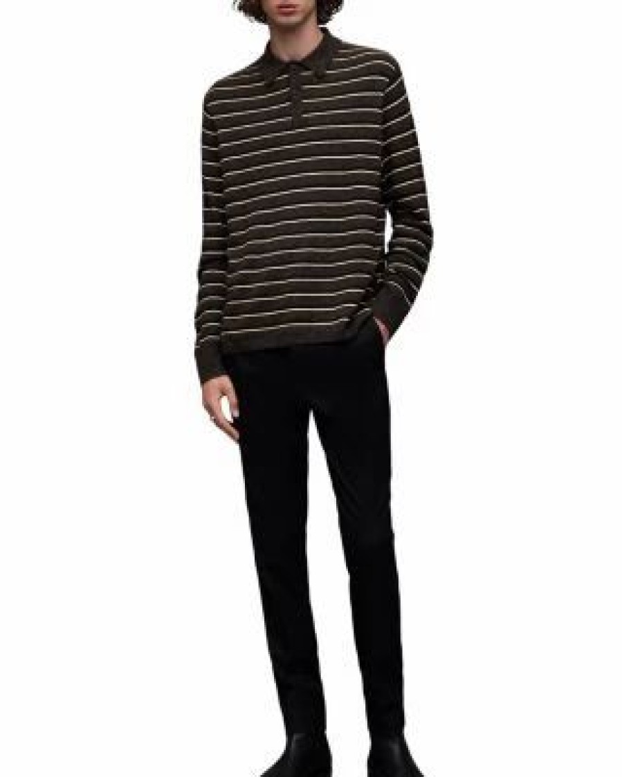 Men * | Stafford Regular Fit Long Sleeve Polo Shirt Allsaints Black